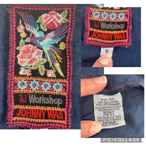 Johnny Was 3J Workshop Embroidered Rose Flower Long Sleeve Blouse Top - Sz S - Picture 3 of 16